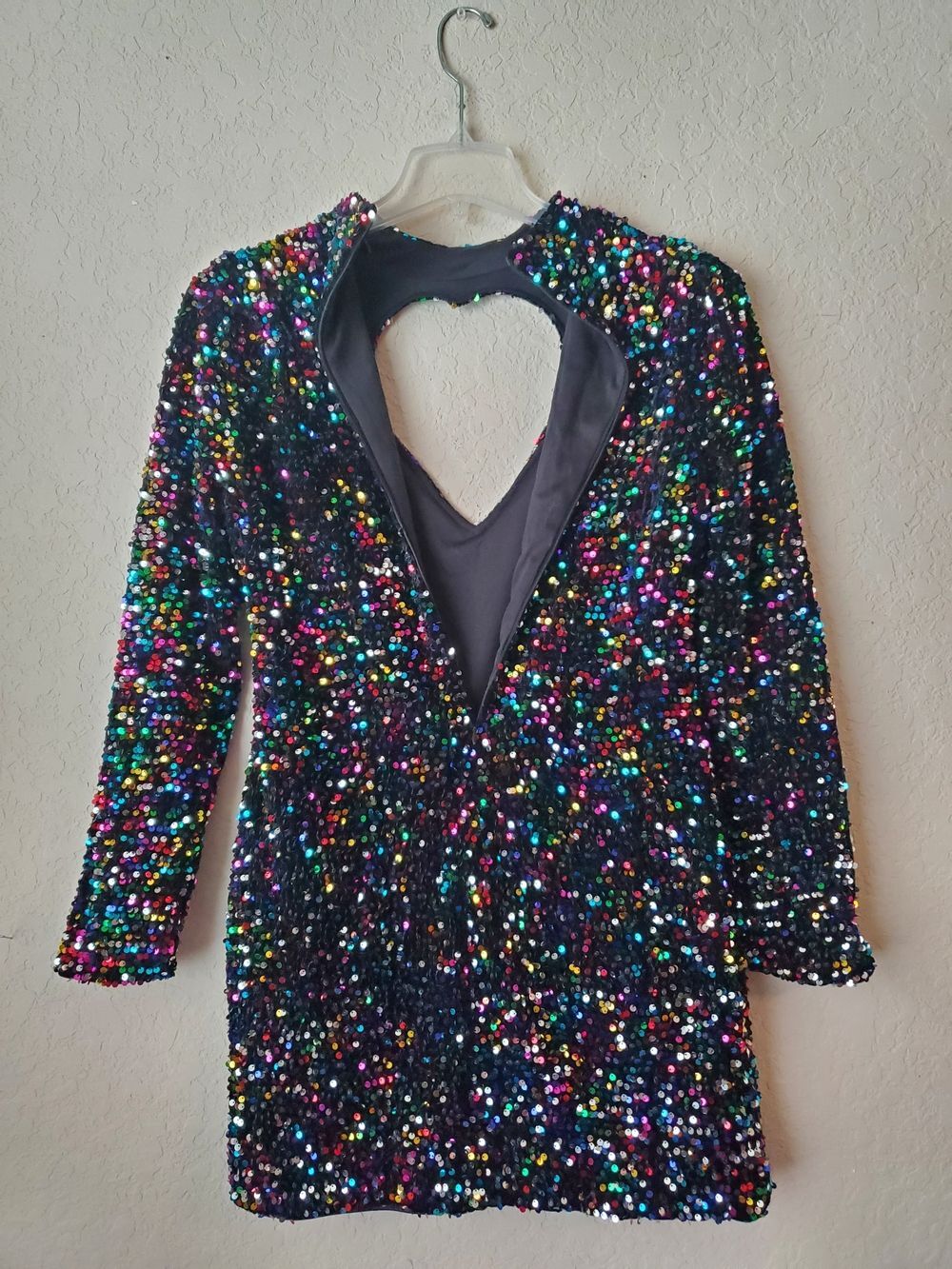 Nasty Gal Rainbow Sequin Mini Dress - Heart Cutout Back Size 12 - Picture 5 of 10